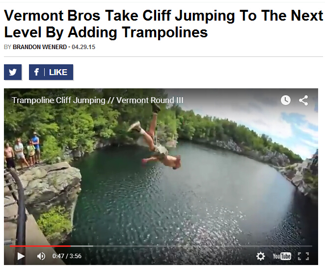 jump into the cliff from trampoline