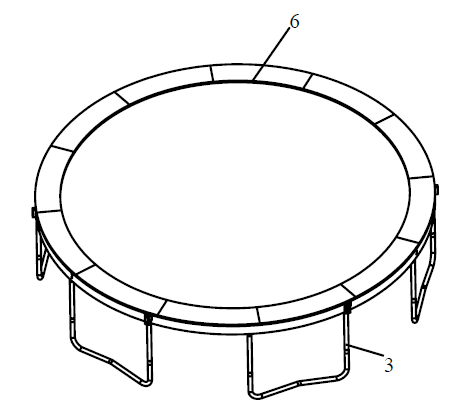 A trampoline with a frame pad installed