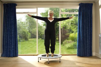 old people play trampoline